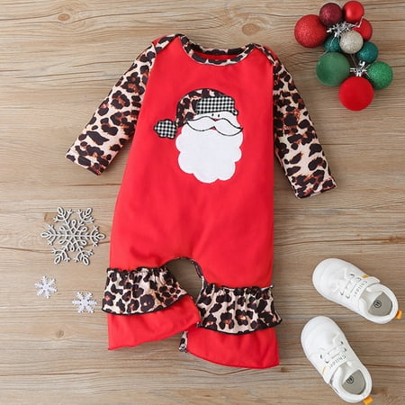 

EQWLJWE Newborn Infant Baby Christmas Cartoon Print Leopard Patchwork Romper Jumpsuit Christmas Clothing for Girls Holiday Clearance