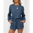 thumbnail image 2 of Autumn Round Neck Long Sleeve + Drawstring Shorts Ladies Casual Suit, 2 of 6