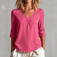 thumbnail image 3 of cocolona Womens Summer Trendy Tops V Neck 3/4 Sleeve Pleated Shirts Dressy Casual Solid Color Blouses, 3 of 6