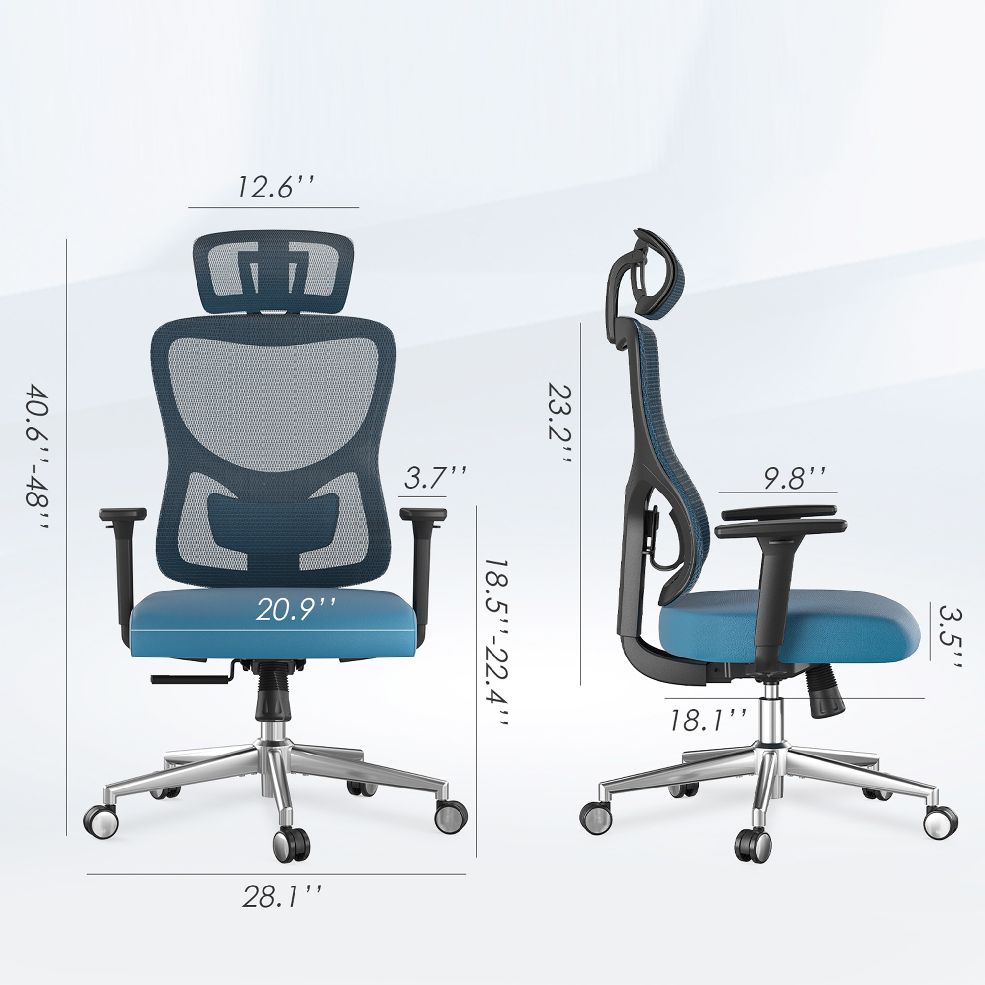 MAYEERTY Ergonomic Mesh Home Office Chair with Headrest, Adjustable Lumbar Support, 3D Armrests, Blue