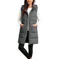 thumbnail image 4 of Hueook Puffer Vest for Women Hooded Sleeveless Zip Up Long Length Casual Winter Vest Coat with Pockets Gray M, 4 of 9