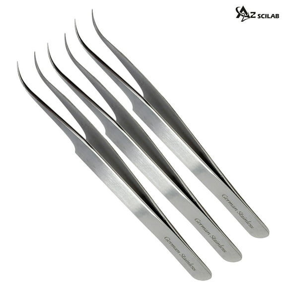 4.75" Inches Curved Fine Point Tweezers Stainless Steel Jewelry Making Tweezers - 3 Pcs