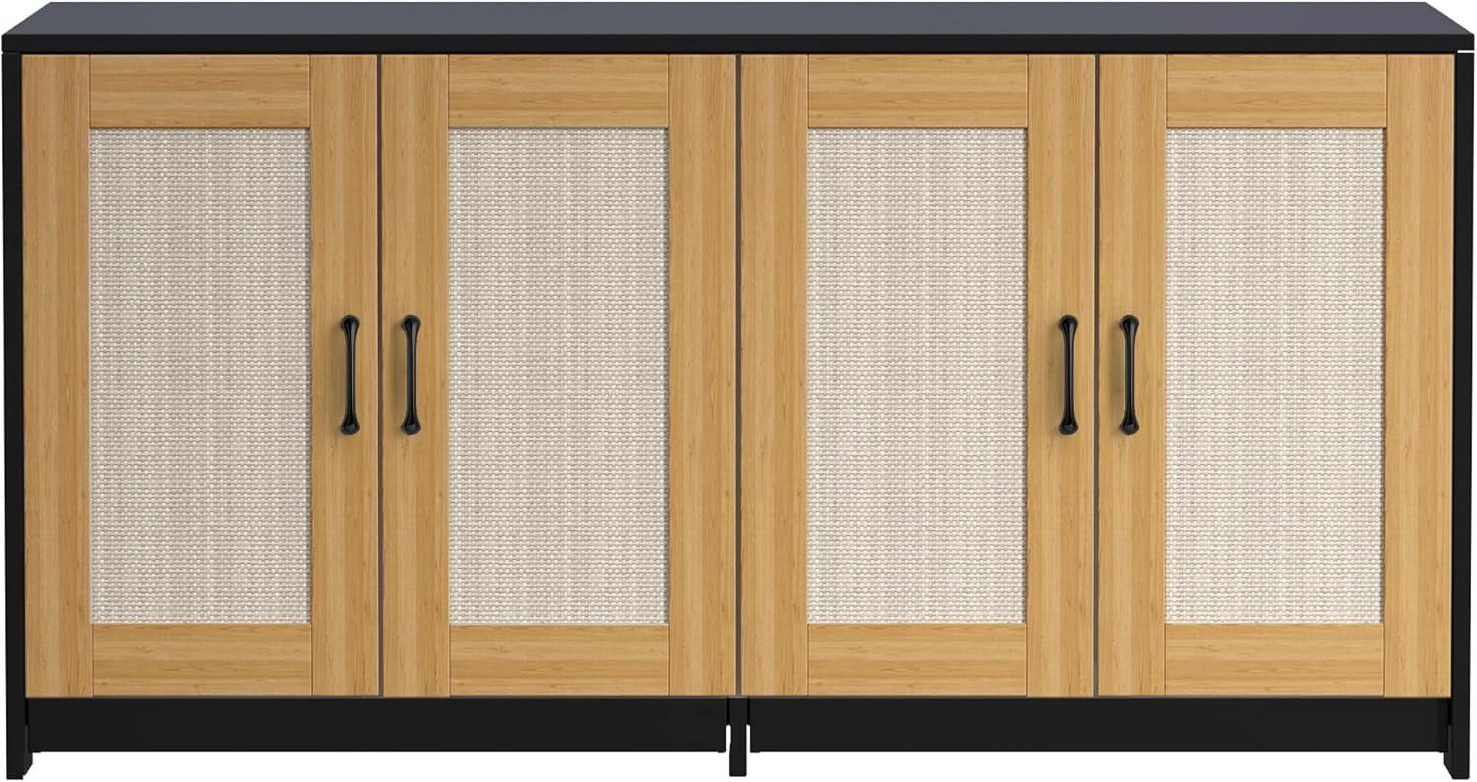 Homhougo Litter Box Enclosure for 2 Cats, 47.2" Large Wood Hidden Litter Box Furniture for 2 Boxes with Sisal Doors and Sliding Drawers, Indoor Cat House TV Stand Black