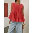 thumbnail image 4 of Womens Summer Pleated Peplum Sleeveless Blouse Tank Tops Round Neck Y2K Babydoll Blouse Shirt Red XL, 4 of 9