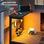 Bestier Reversible 44 inch Computer Desk with LED Lights Gaming Desk with 4 Tier Shelves Black Marble