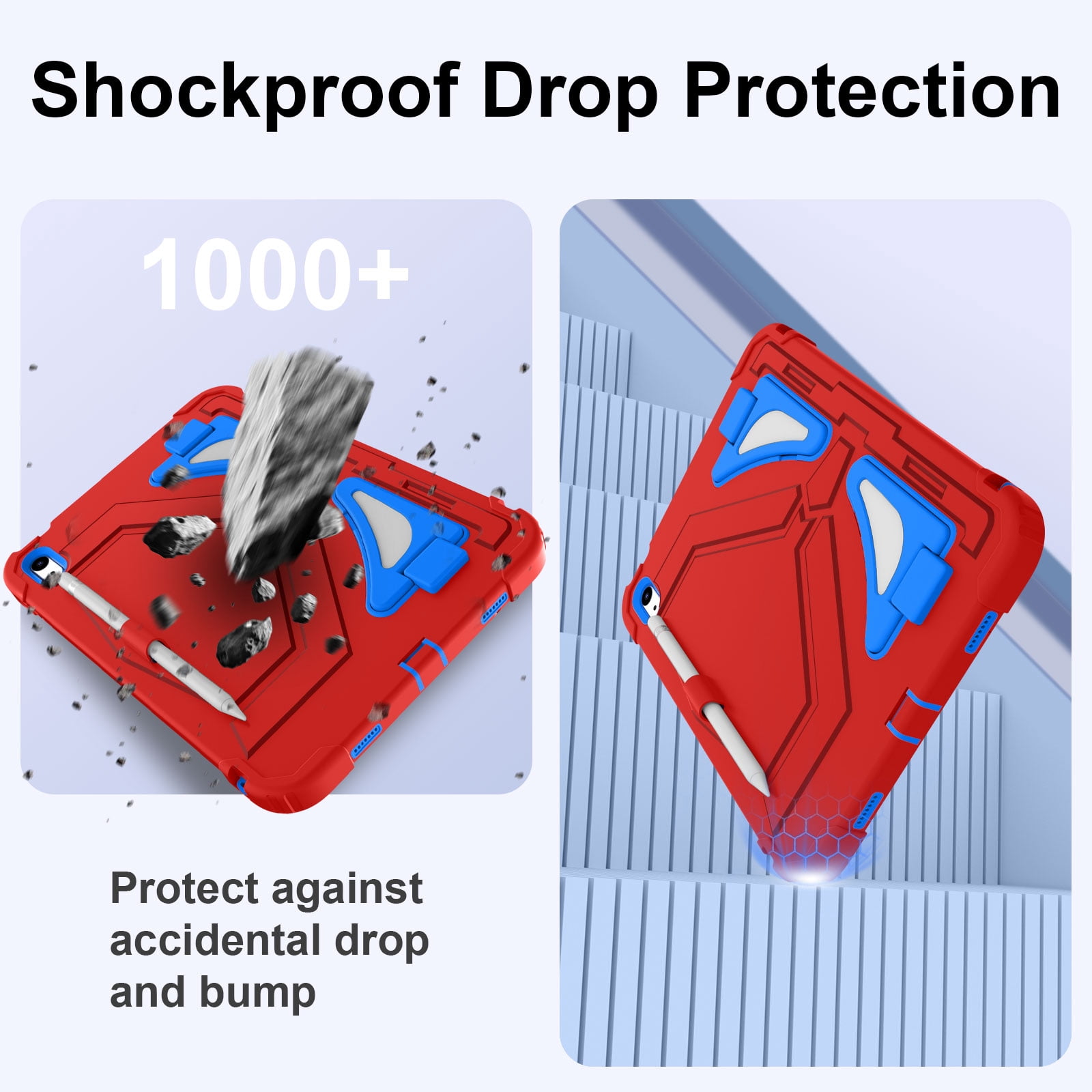 Dteck Case for 2025 Apple 11-inch iPad A16/ 10.9-inch iPad 10th Generation 2025 Cover with Pencil Holder Screen Protector Shoulder Strap Kicsktand Thickned Cornor for Kids Boys,Red Blue