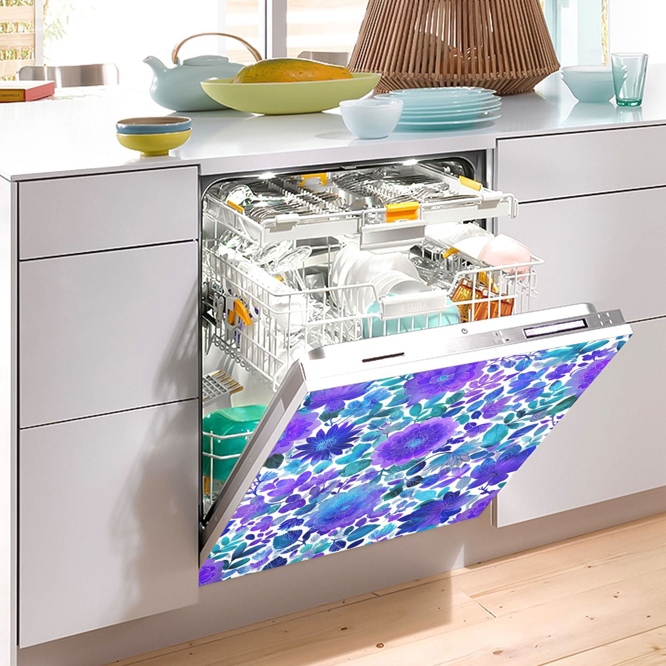 Dishwasher Magnetic Sticker 23x26 Inch Refrigerator Magnetic Sticker Washing Machine Magnetic Sticker Kitchen Panel Magnetic Sticker Home Decor Blue Watercolor Leaves