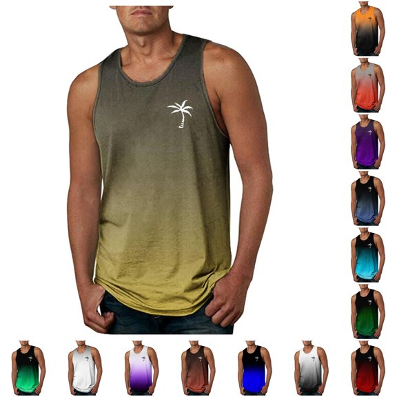 XIAONU Men's Tree Print Tank Top Sleeveless Beach Sports Shirts Tops