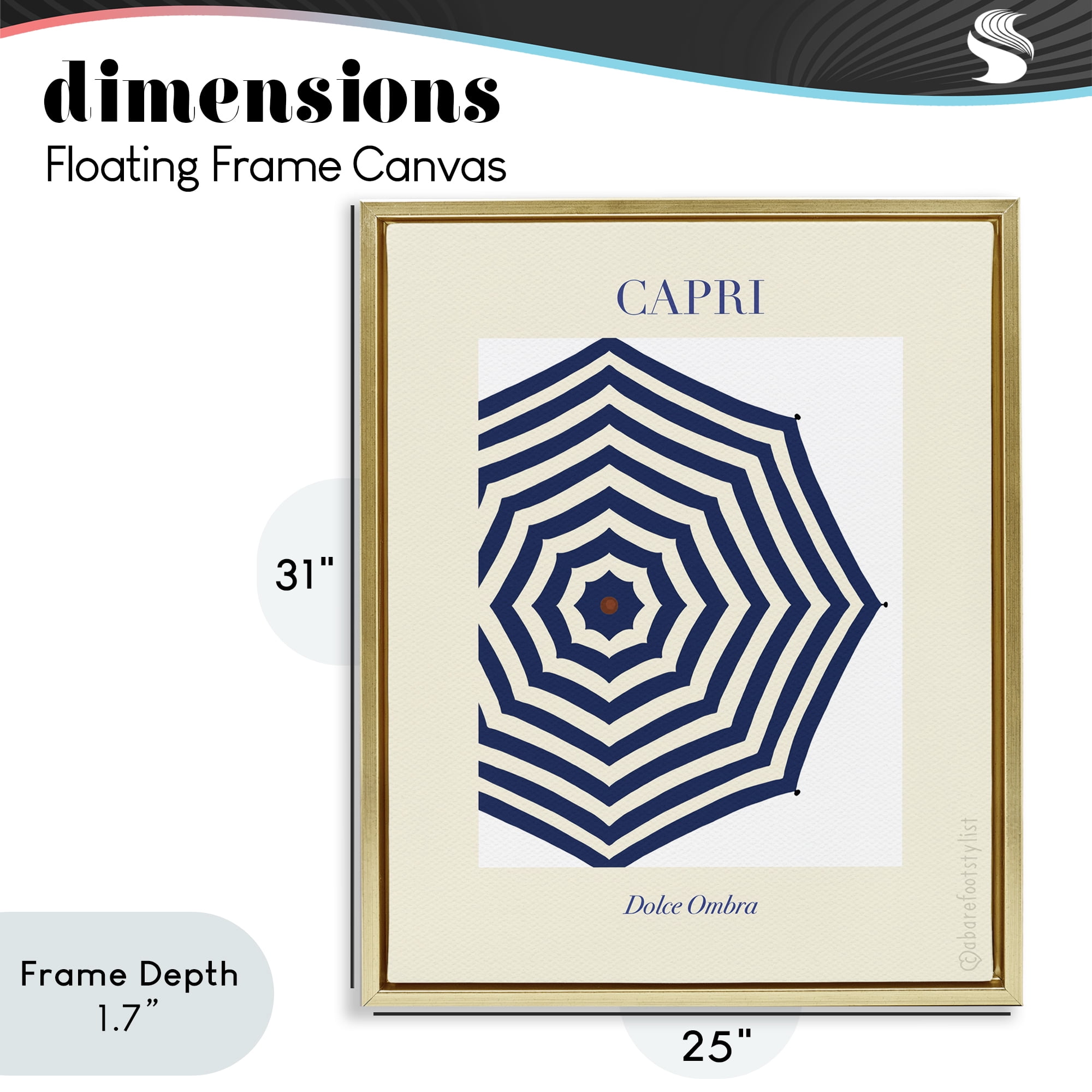 Stupell Industries Capri Striped Umbrella Gold Framed Floater Canvas Wall Art, design by A Barefoot Stylist
