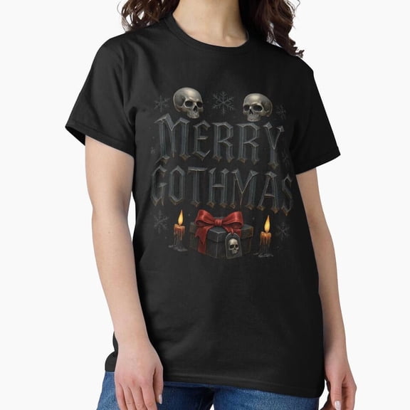 Merry Gothmas, Gothic Christmas Skeleton Head Creepy Holiday Themed Design G27695 Unisex T-Shirt, Up to Size 5XL