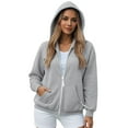 thumbnail image 4 of Dazajoo Womens Fleece Zip Up Hoodie Long Sleeve Solid Color Drawstring Sweatshirts with Pockets Fall Casual Oversized Athletic Coat,Gray,XL, 4 of 9