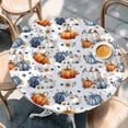 thumbnail image 2 of Fall Pumpkins Round Tablecloth, Fitted Table Cover with Elastic for 55"-60" Round Tables, Thanksgiving Daisy Autumn Leaves Country Table Cloth Outdoor Indoor Dinning Party Waterproof Tablecloths, 2 of 7