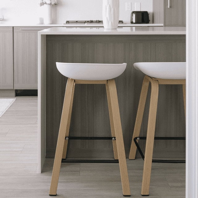 Aykah Willow Bar Stools Set of 2, Counter Height Stool with Plastic Seat and Metal Legs, Used as Kitchen Stool, Easy to Assemble (White)