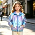 thumbnail image 6 of Unisex Kids Shiny Metallic Stand Collar Zip Jacket Boys Girls Windproof Fashion Coat with Pockets Spring Autumn Outerwear Multicolor 6-7 Years, 6 of 9