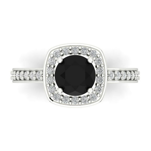 Solitaire with Accents Engagement Ring for Women - 1.335ct Natural Onyx in 18K White Gold Promise Ring