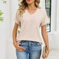 thumbnail image 2 of Paiwinds Women's Pocket Detail V-Neck Short Sleeve Pullover Blouse - Soft Polyester Cotton Blend Casual Top for Daily Wear, Errands & Relaxed Outings, 2 of 6