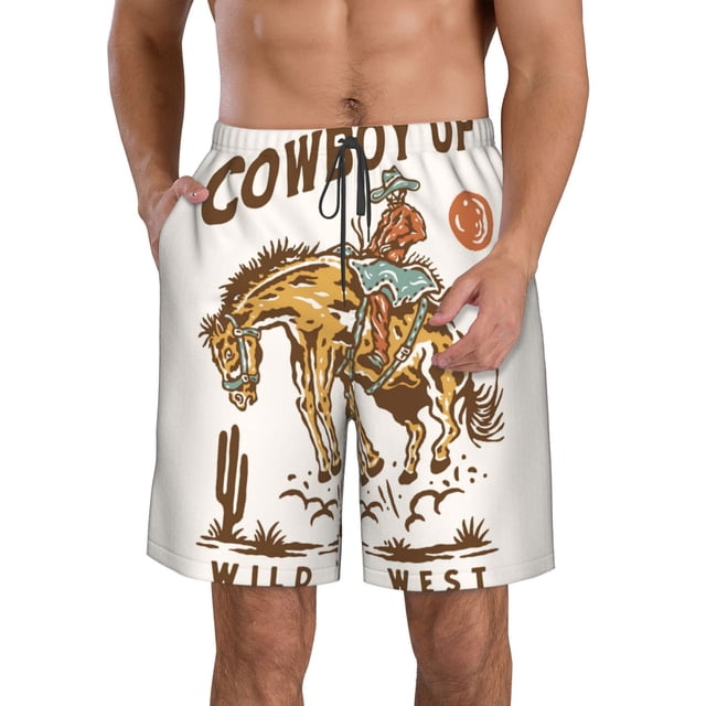 Fotbe Cowboy Up Vintage Wild West Trajes de Baño Estampados para Hombre, Shorts de Verano de Secado Rápido, Ropa de Playa, Bañadores-3X-Large