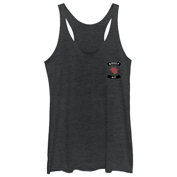 Women's CHIN UP Bossy AF Rose  Racerback Tank Top Black Heather Large