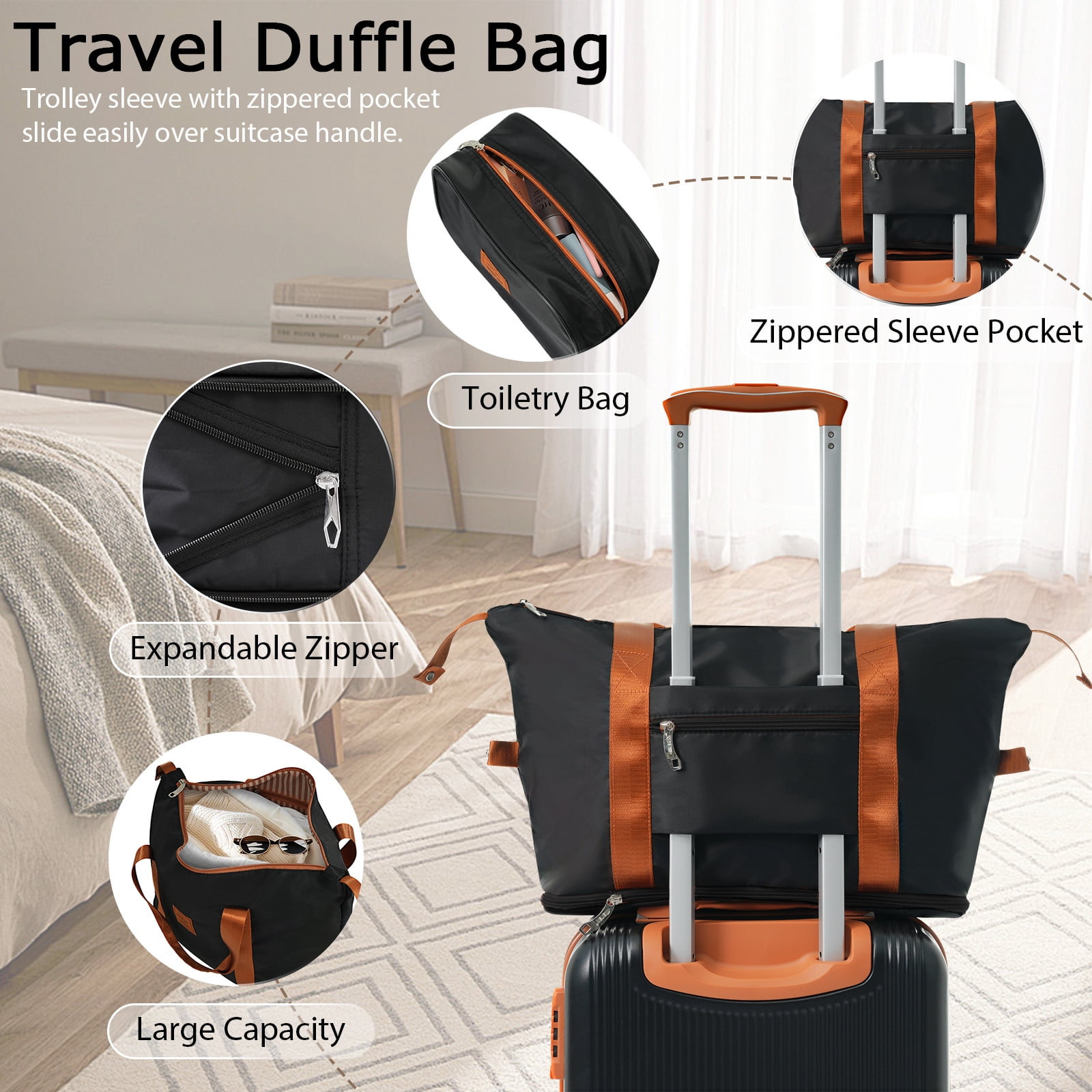 3-Piece Hardshell Luggage Set, 20 Inch ABS Carry-On Suitcase with 360° Silent Spinner Wheels & TSA Lock, Expandable Duffel & Toiletry Bag for Travel Business