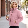 thumbnail image 4 of Edvintorg Womens Puffer Jacket Plus Size Collared Cropped Quilted Coat Long Sleeve Zip up Padded Outerwear with Pocket Women's Clothes Pink S-3XL, 4 of 8
