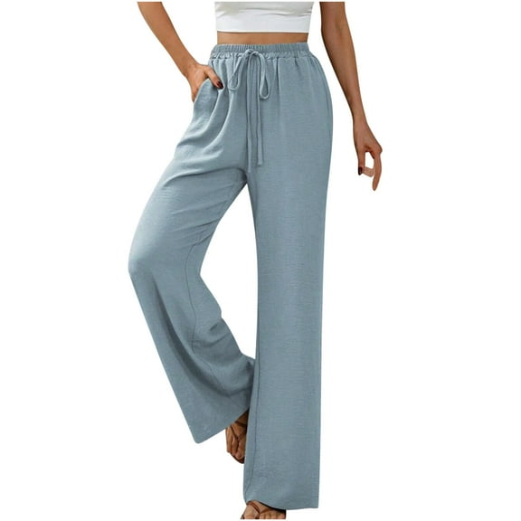 Mgmyaa Straight Leg Pant Women, Plus Size Womens Slacks, Solid Elastic Waist Straight Tube Casual Wide Leg Pants, Palazzo Pants Casual Lounge Pant Trousers