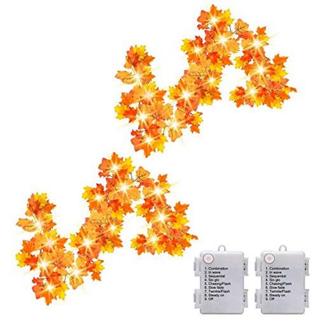 [2-Pack]14.7ft Thanksgiving Decorations Autumn Garland - Thanksgiving Decor Fall Garland Lights with 40 LED - 8 Blinking Modes - Waterproof