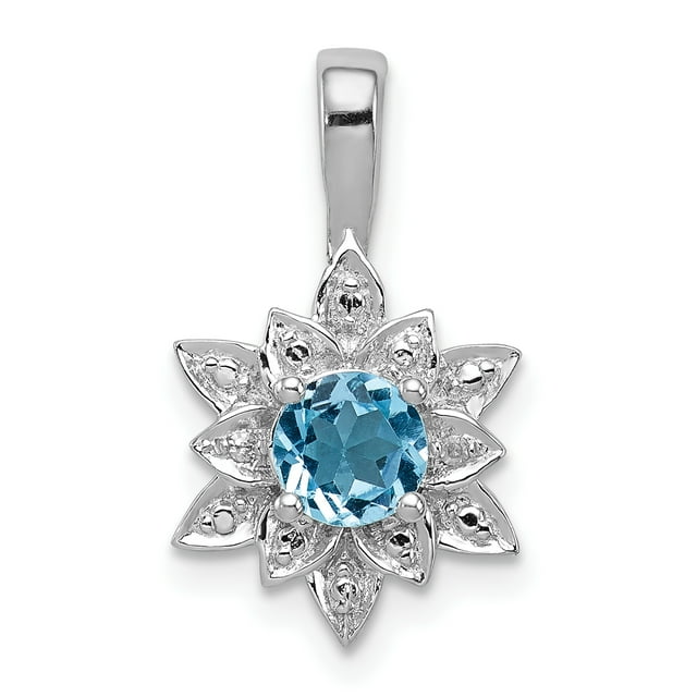 925 Sterling Silver Diamond Blue Topaz Collier Pendentif Breloque Pierre Précieuse