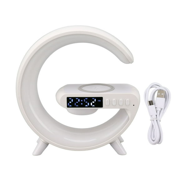 Altavoz Bluetooth, luz nocturna LED, carga inalámbrica, despertador inteligente con amanecer, lámpara ambiental para dormitorio y mesita de noche.
