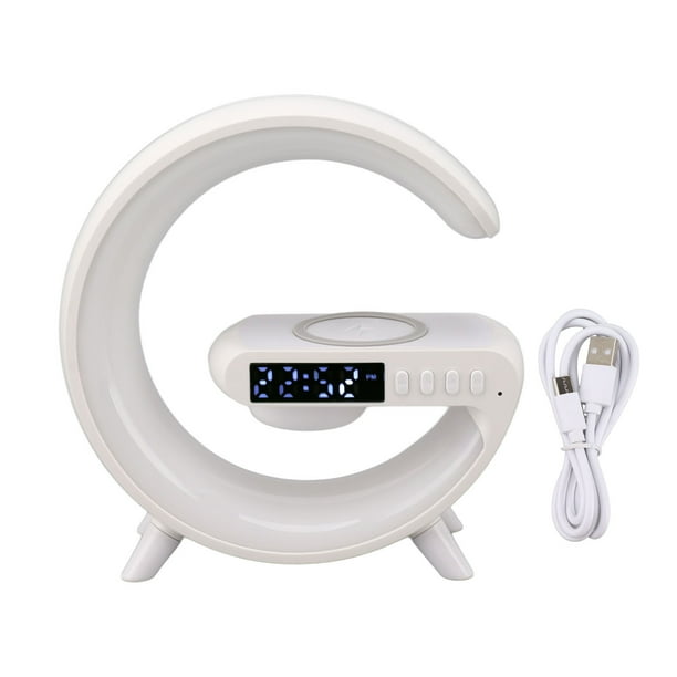 Altavoz Bluetooth, luz nocturna LED, carga inalámbrica, despertador inteligente con amanecer, lámpara ambiental para dormitorio y mesita de noche.