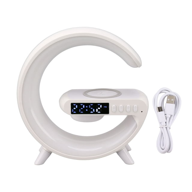 Altavoz Bluetooth, luz nocturna LED, carga inalámbrica, despertador inteligente con amanecer, lámpara ambiental para dormitorio y mesita de noche.