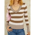thumbnail image 6 of Nituyy Women Knitted Tops, Knit Striped V-Neck Long Sleeve Knitwear, 6 of 9