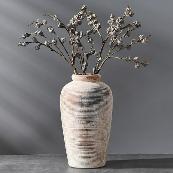 Large Ceramic Rustic Vase, 11 inch Minimalist Drative Farmhouse Tall Vase for Home Dr, Living Room, Shelf Dr, Enterway, Wedding, Table Dration, Gray
