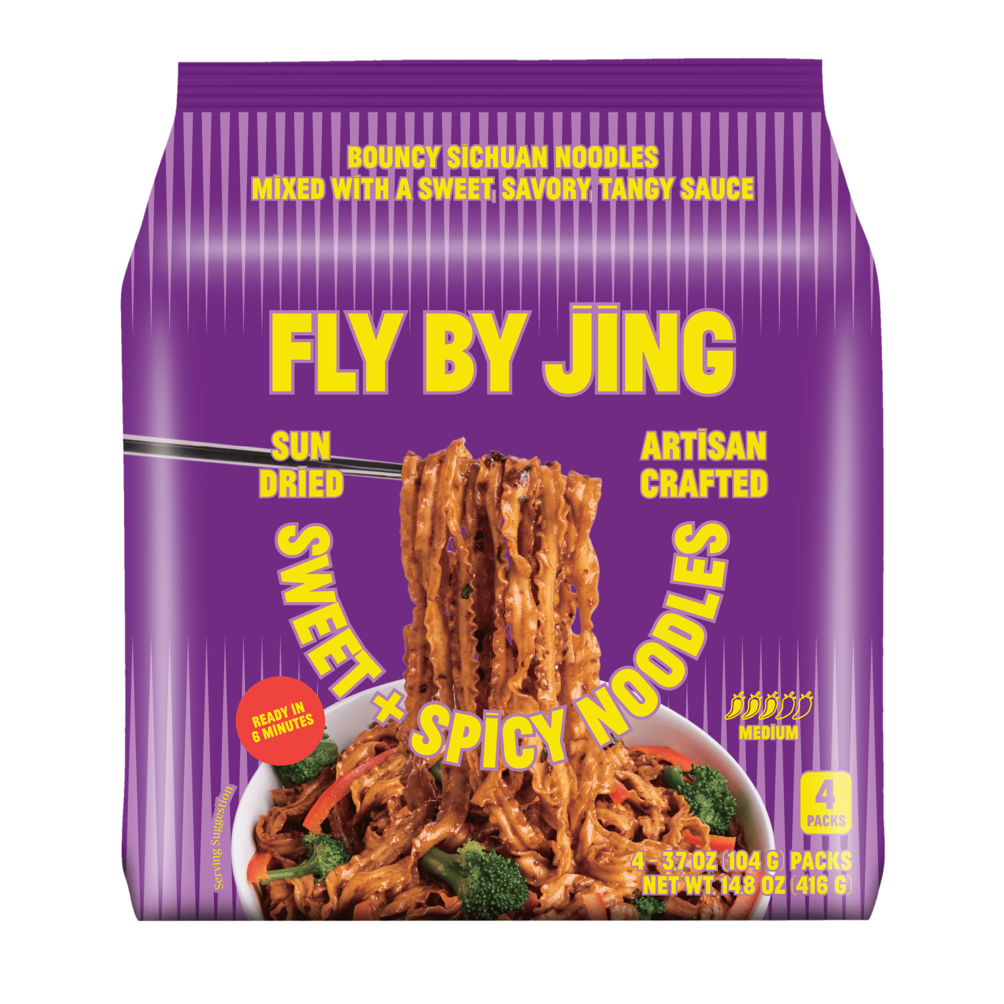 Fly By Jing Sichuan Chili Crisp Noodles, Spicy Vegan Noodles, 4-Pack, 12g Protein, Ready in 6 Minutes