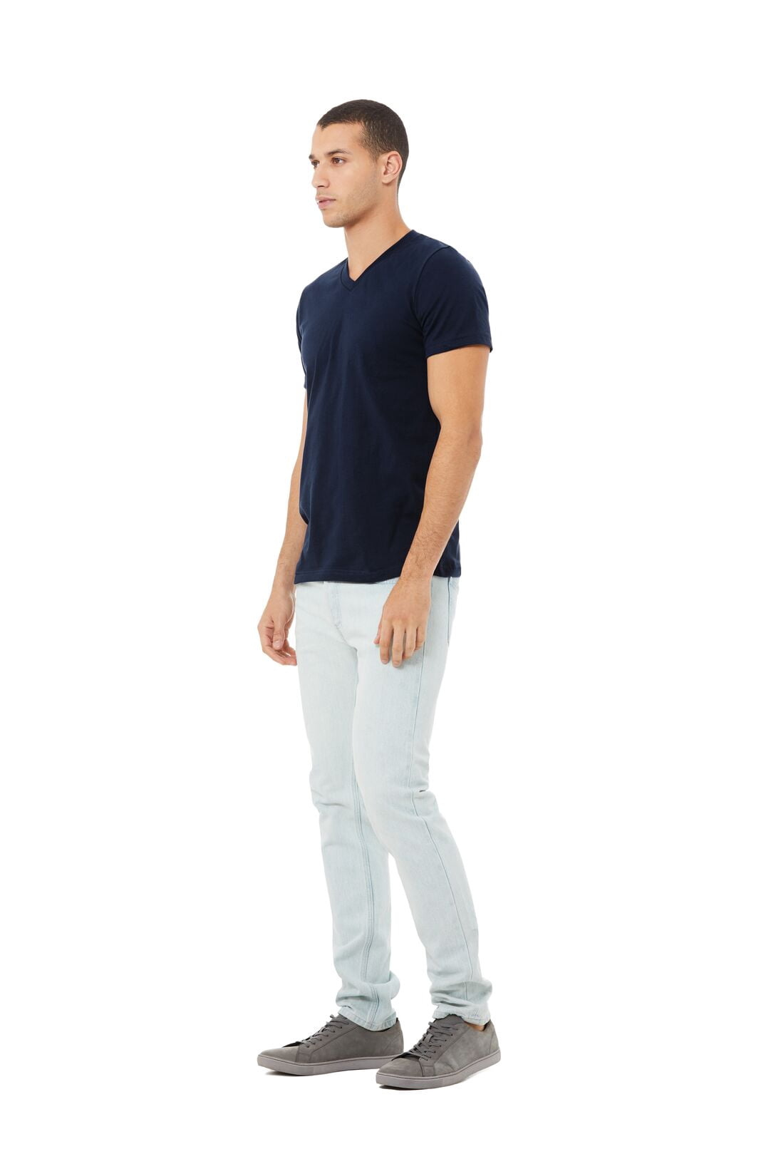 BELLA+CANVAS Adult Short Sleeve V-Neck Personalized T-Shirt, Create your own Designs, Navy, XXL, Unisex