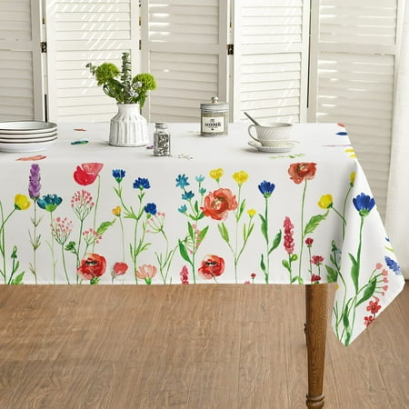 

WISH TREE Spring Summer Tablecloth Floral Wild Flowers Table Cover for Party Picnic Dinner Decor