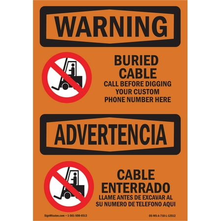 OSHA WARNING Sign - Buried Cable Call Before Digging Bilingual | Plastic Sign | Protect Your Business Work Site Warehouse & Shop Area | Made in the USA