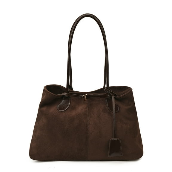 HUISZJ Faux Suede Tote bag, Large Capacity Underarm Packs, Solid Color Shoulder Bag for Women Shopping (Coffee)