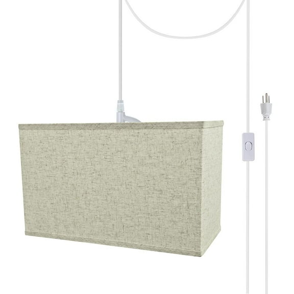 Aspen Creative 76006-21 One-Light Plug-In Swag Pendant Light Conversion Kit with Transitional Hardback Rectangle Fabric Lamp Shade, Beige, 16" width