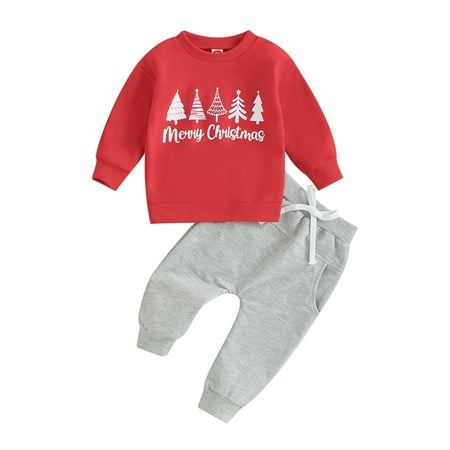 

HOANSELAY Newborn Pants Set 3 6 12 18 24M 3Y Baby Boys Girls Christmas Print Sweatshirt Pants Outfits Infant Pants Suits