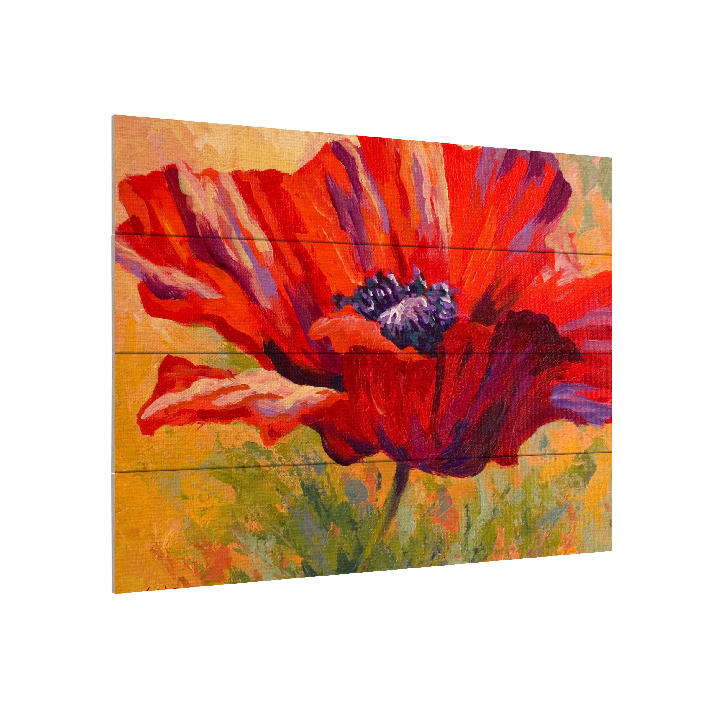 Marion Rose 'Red Poppy II' Wood Slat Art
