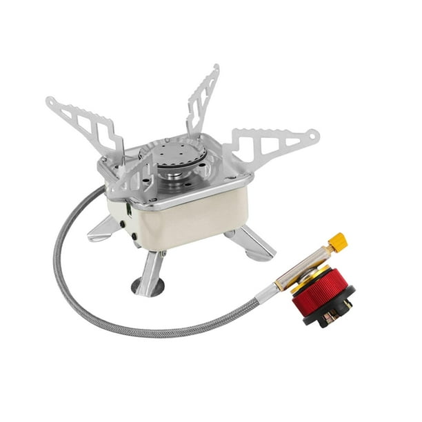 Estufa de gas para acampar Estufa de campamento Utensilios de cocina portátiles Mini Estufa para mochileros Quemador único para picnic, Suministros de Adaptador de tubo blanco DYNWAVEMX estufa de campamento