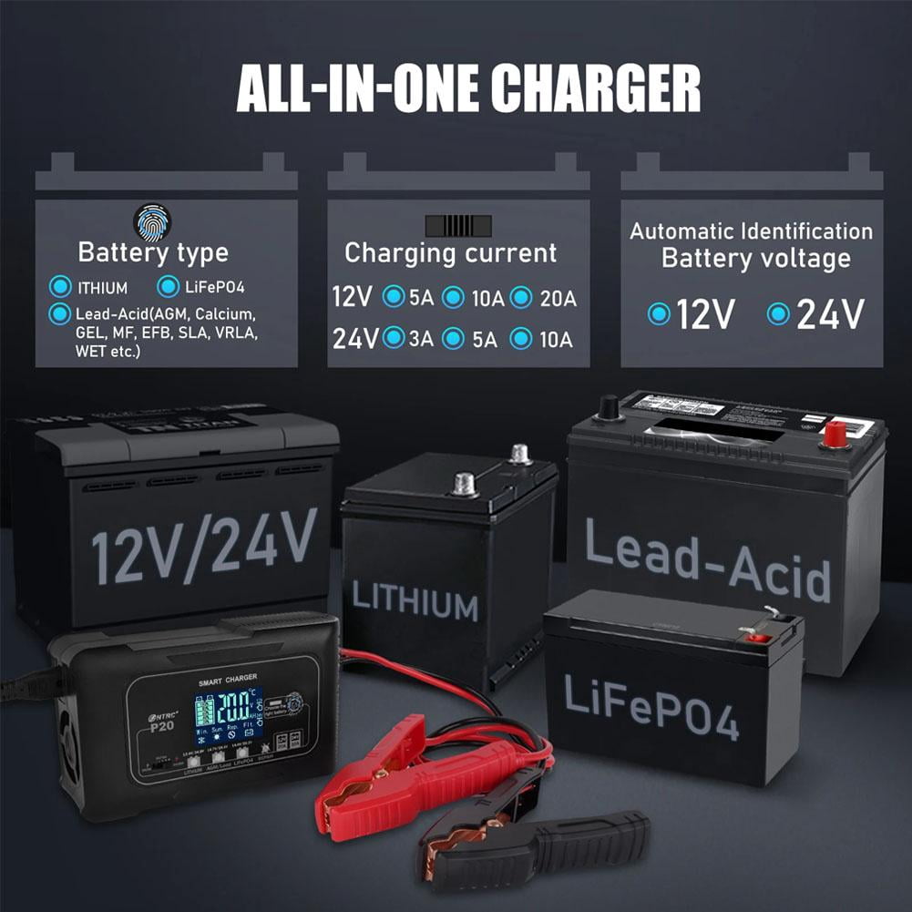 20-Amp Smart Battery Charger 12V/20A and 24V/10A For Lithium Lifepo4 Lead-A I8N1