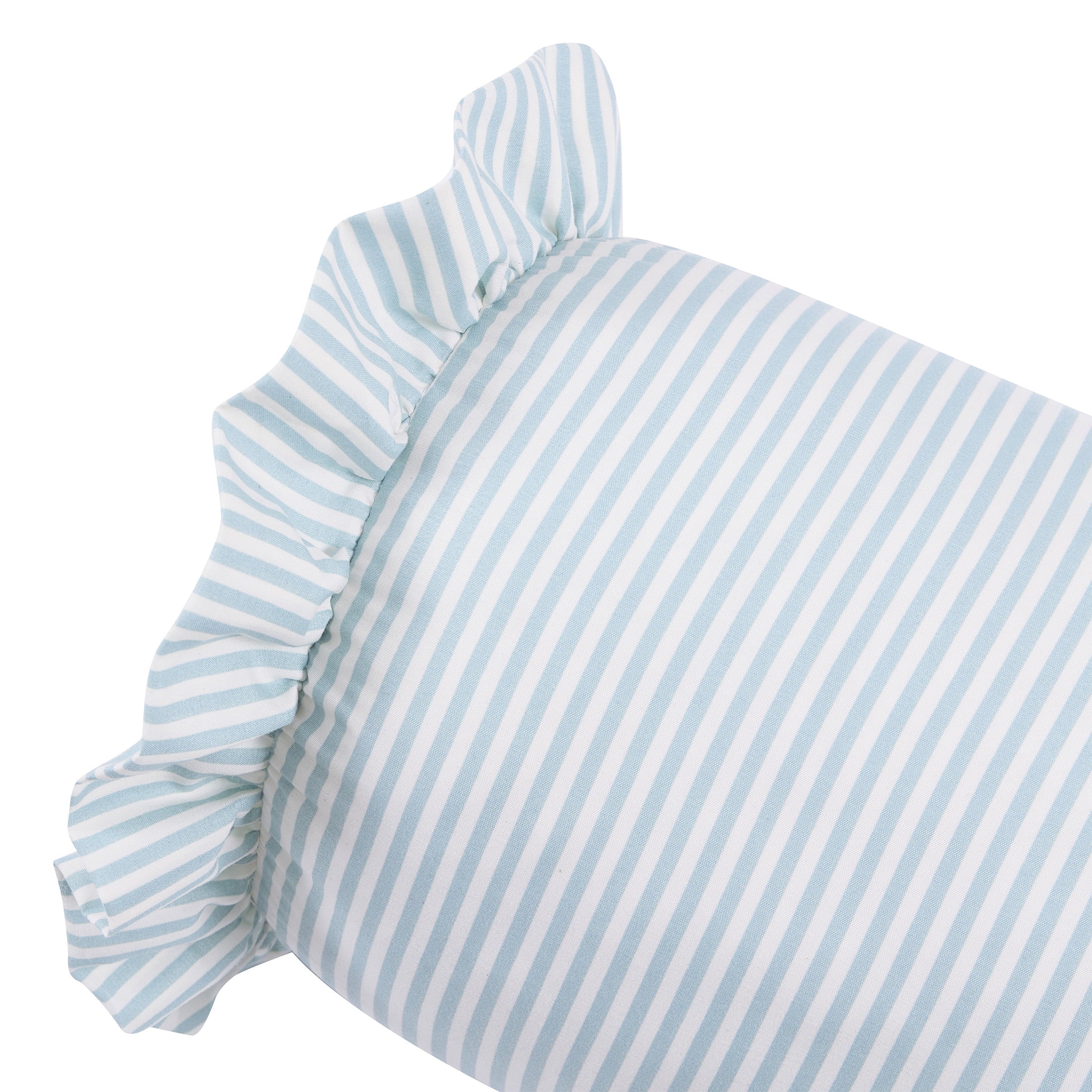 Home Decor Collection 8" x 20" Blue Striped Ruffle Bolster Decorative Pillow