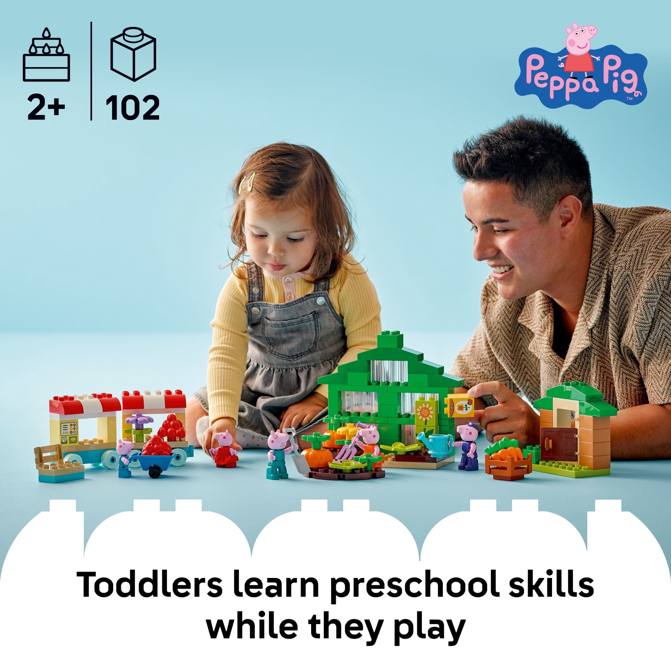 LEGO DUPLO Peppa Pig Grandpa Pig’s Garden and Greenhouse - Peppa Pig Toy for Toddlers - Preschool Learning and Sensory Toy for Girls and Boys Ages 2+ - Sensory Toy with 5 Peppa Pig Characters - 10461