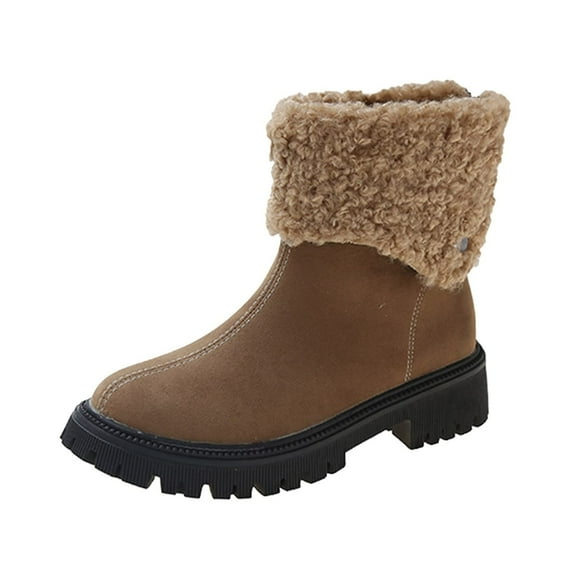 Jsaierl Womens Combat Boots Ankle Booties Round Toe Chunky Heel Ankle Boots Zipper Block Heel Ankle Boots Winter Snow Boots Mid- Calf Ankle Bootie