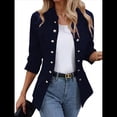 thumbnail image 1 of Conjunto de Chaqueta Informal de Negocios de Larga y Corte Entallado para Mujer, con Doble Botonadura y Abertura Frontal, para Otoño. Azul Oscuro XL, 1 of 7