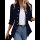 thumbnail image 1 of Conjunto de Chaqueta Informal de Negocios de Larga y Corte Entallado para Mujer, con Doble Botonadura y Abertura Frontal, para Otoño. Azul Oscuro L, 1 of 7