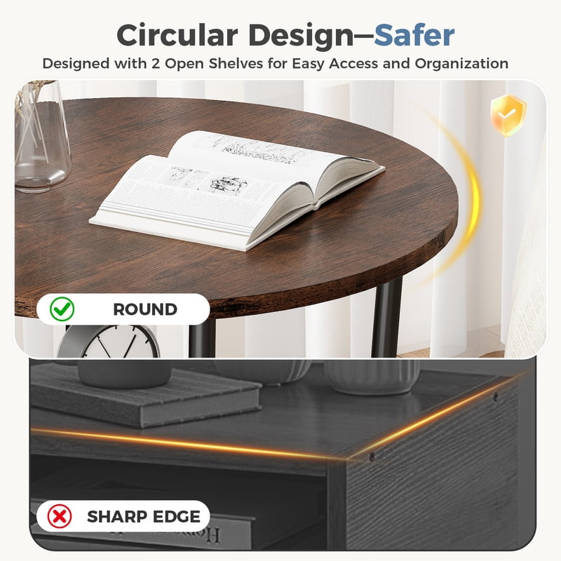 Gianna 2-Tier Round Side Table，Space-Saving End Table for Small Living Room & Bedroom，Rust Brown