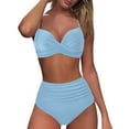 thumbnail image 3 of TOWED22 Women Two Piece Swimsuits High Waisted Bikini Set High Cut Color Block Adjustable Straps Bathing Suit（Light Blue,XXL）, 3 of 7