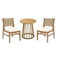 thumbnail image 3 of Christopher Knight Home 3-Piece Outdoor Bistro Set, Wood Round Slat Table with Wicker Chairs and Cream Cushion, 3 of 13